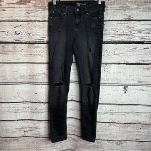 GAP Black Denim Leggings Size 4/27R Regular Length Distressed Stretch Super Slim